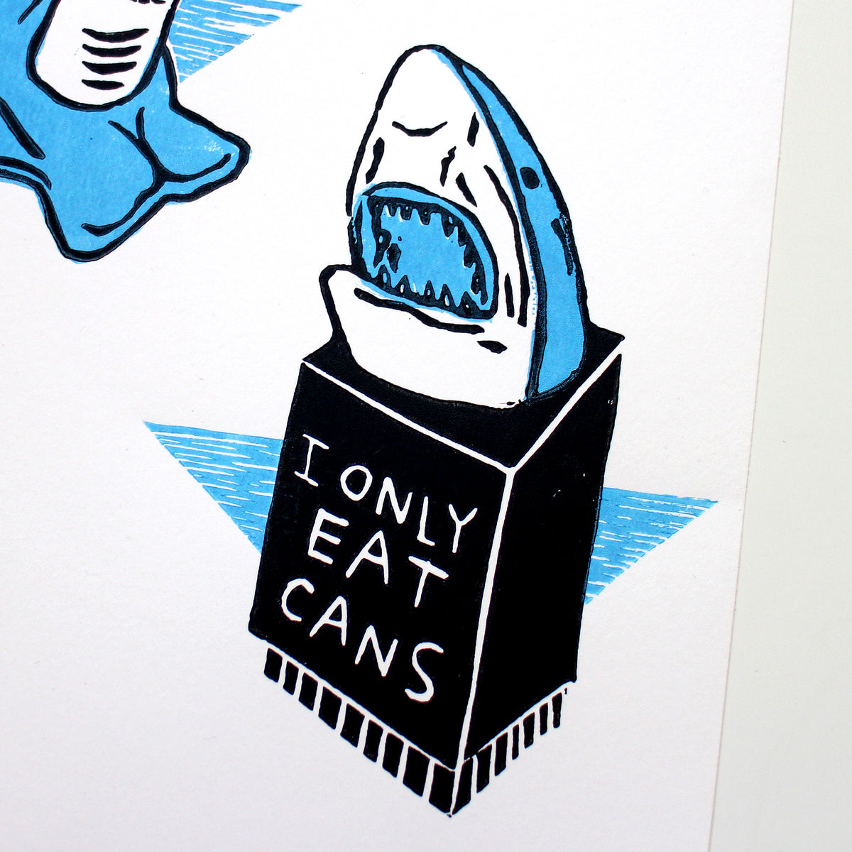 Dolphin vs Shark Beach Bins Linocut Print