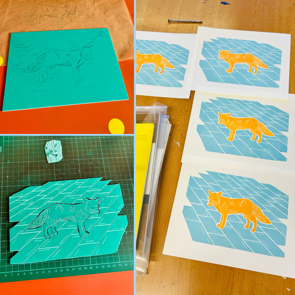 City Fox Linocut Print, Limited Edition of 16