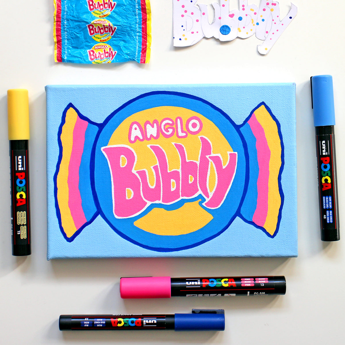 Anglo Bubbly Bubblegum Pop Art on Canvas