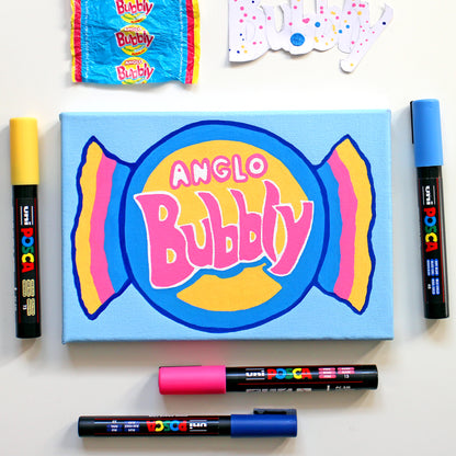 Anglo Bubbly Bubblegum Pop Art on Canvas