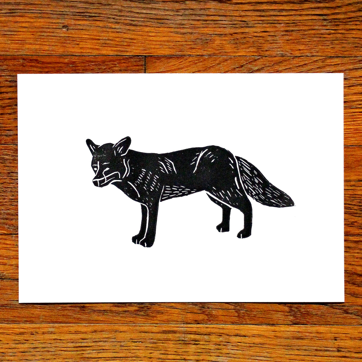 Fox A5 Linocut Print in Black