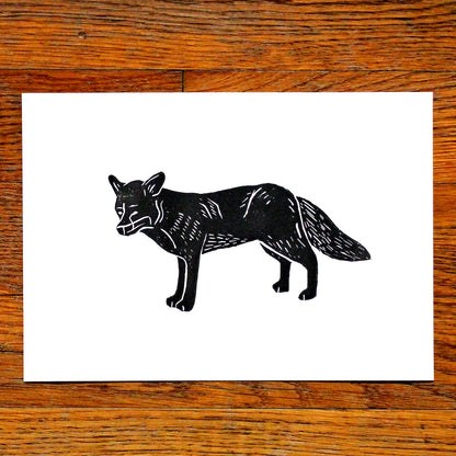 Fox A5 Linocut Print in Black