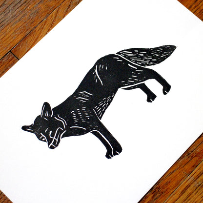 Fox A5 Linocut Print in Black