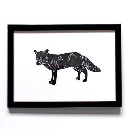 Fox A5 Linocut Print in Black