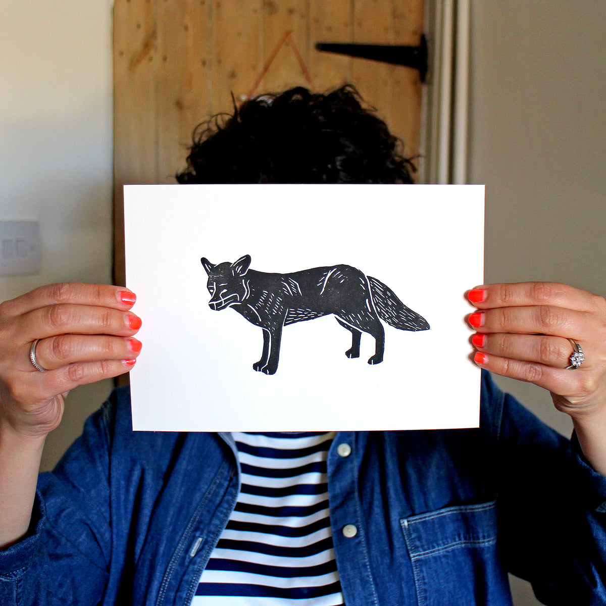 Fox A5 Linocut Print in Black