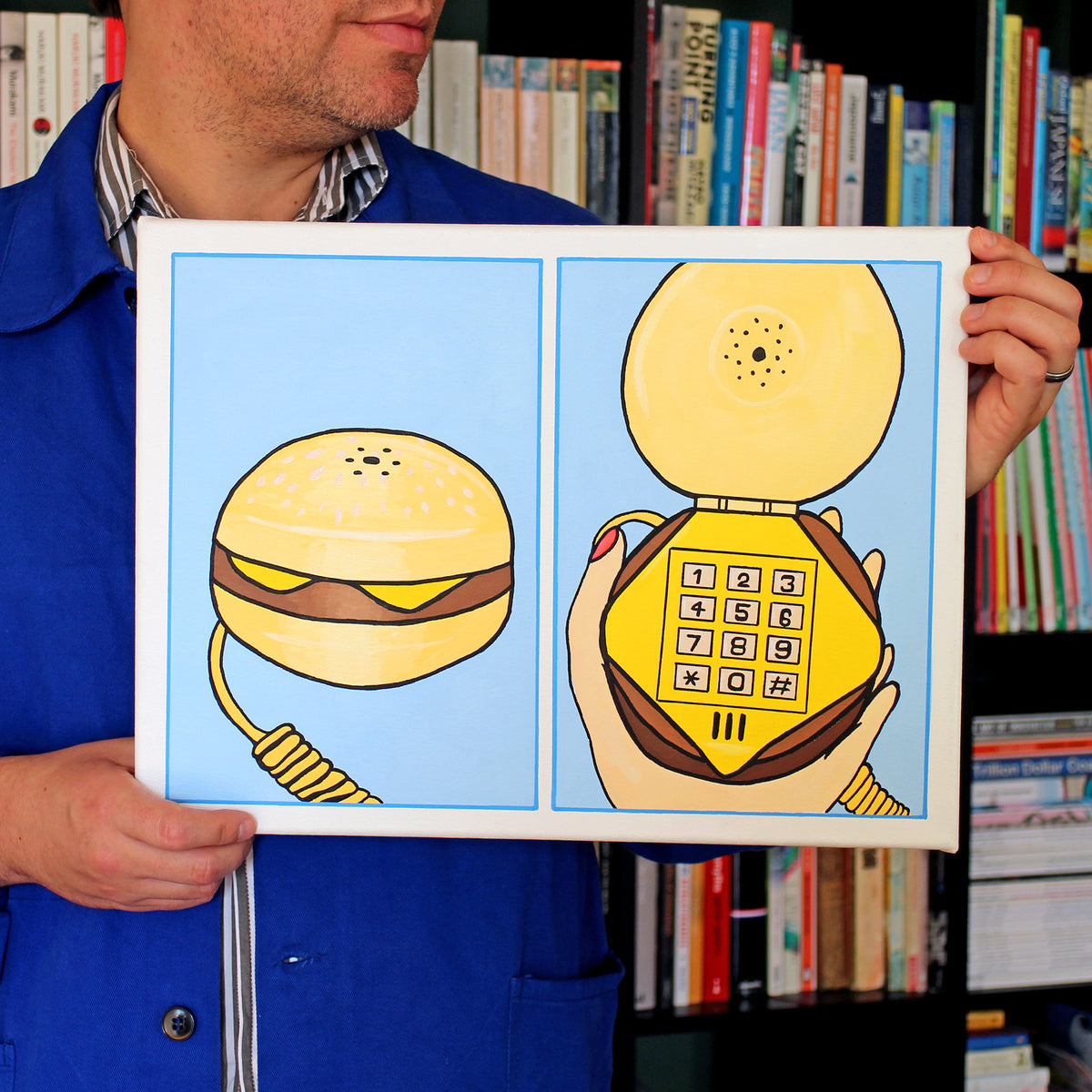 Burger Telephone Two Panel Pop Art Painting on Canvas