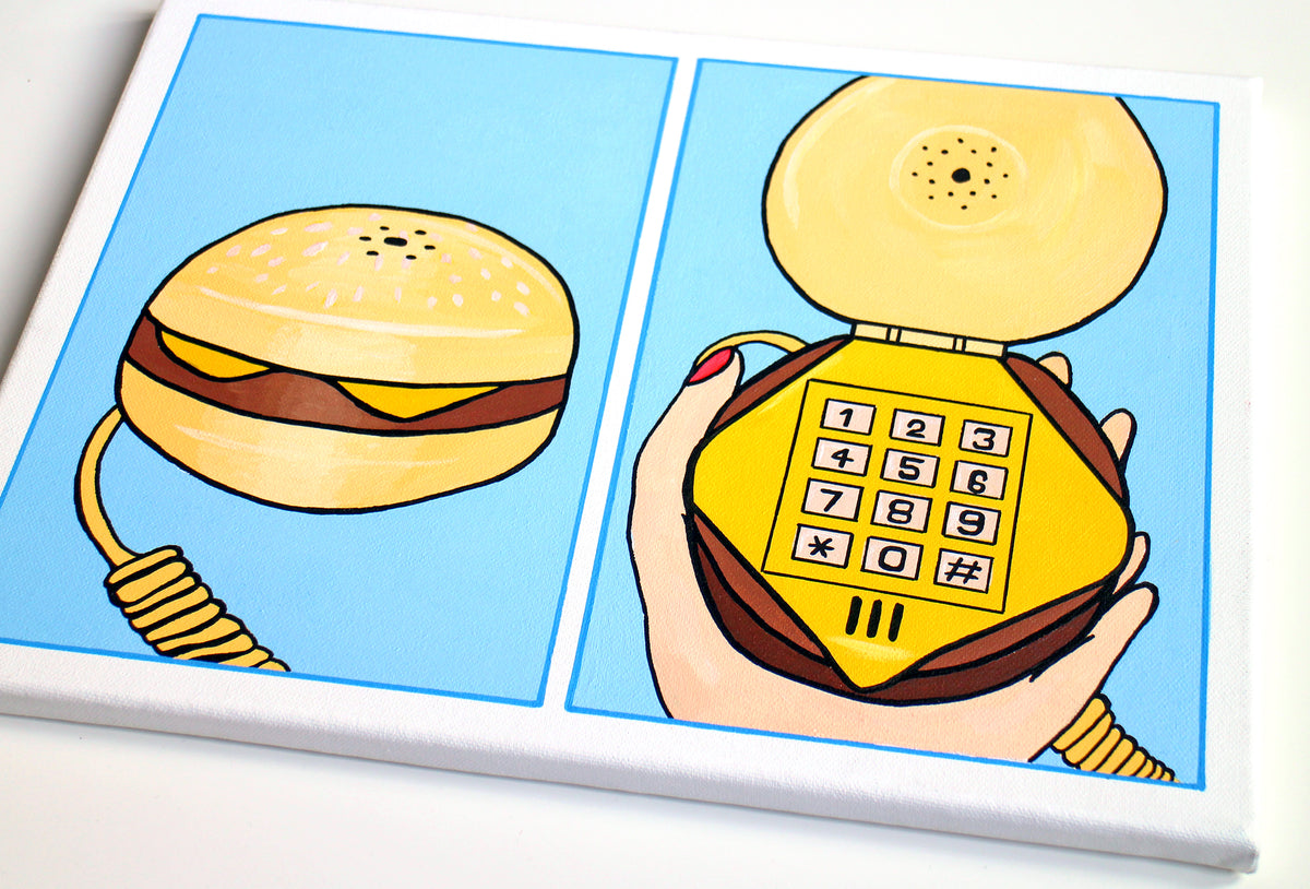 Burger Telephone Two Panel Pop Art Painting on Canvas