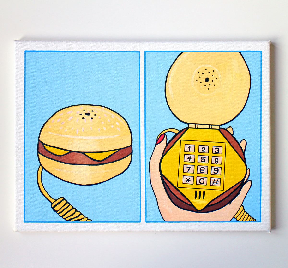 Burger Telephone Two Panel Pop Art Painting on Canvas