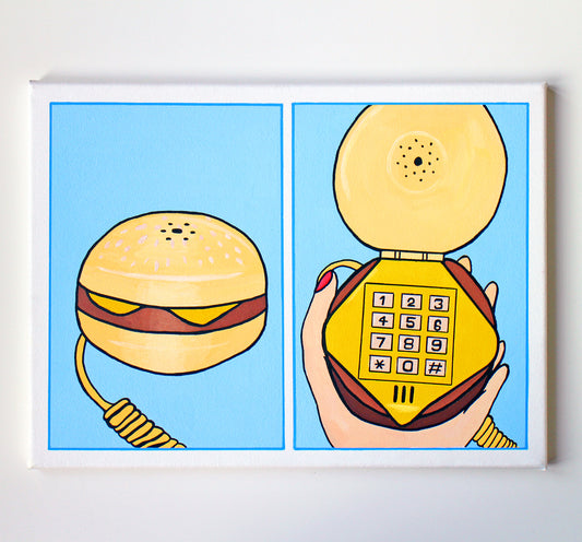 Burger Telephone Two Panel Pop Art Painting on Canvas