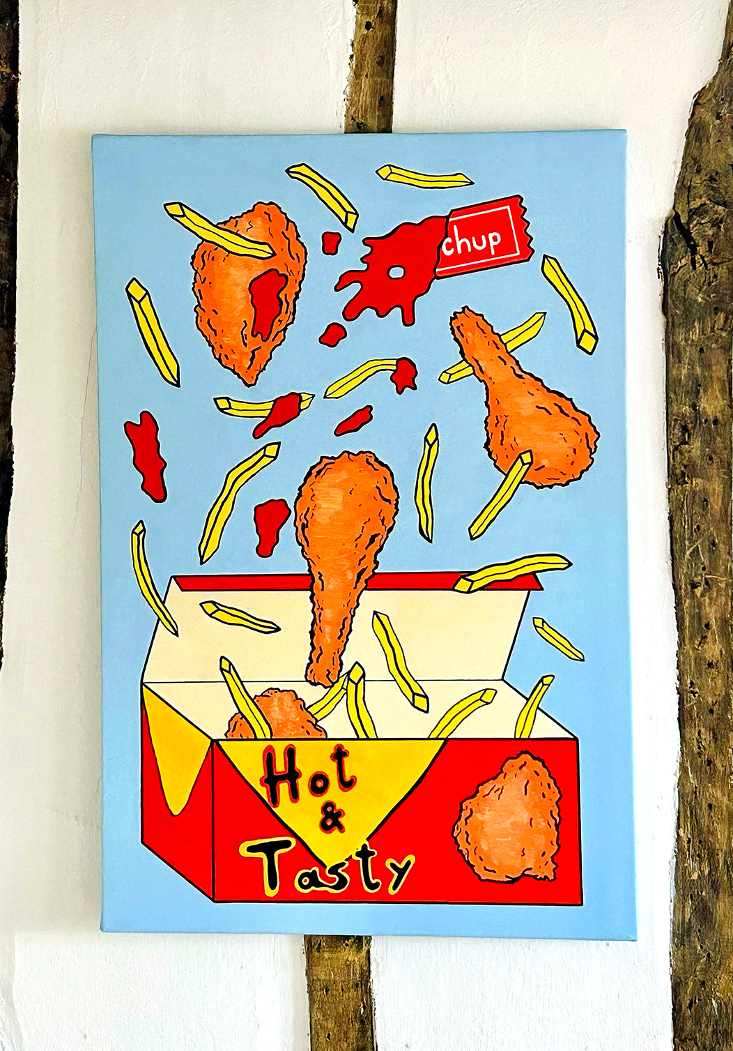 Chicken and Chips Pop Art Painting On Canvas
