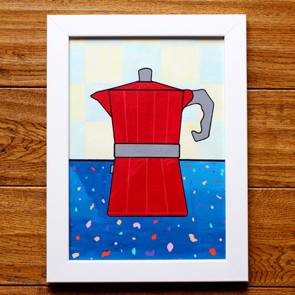 Coffee Pot In Terrazzo Kitchen Painting on A4 Paper
