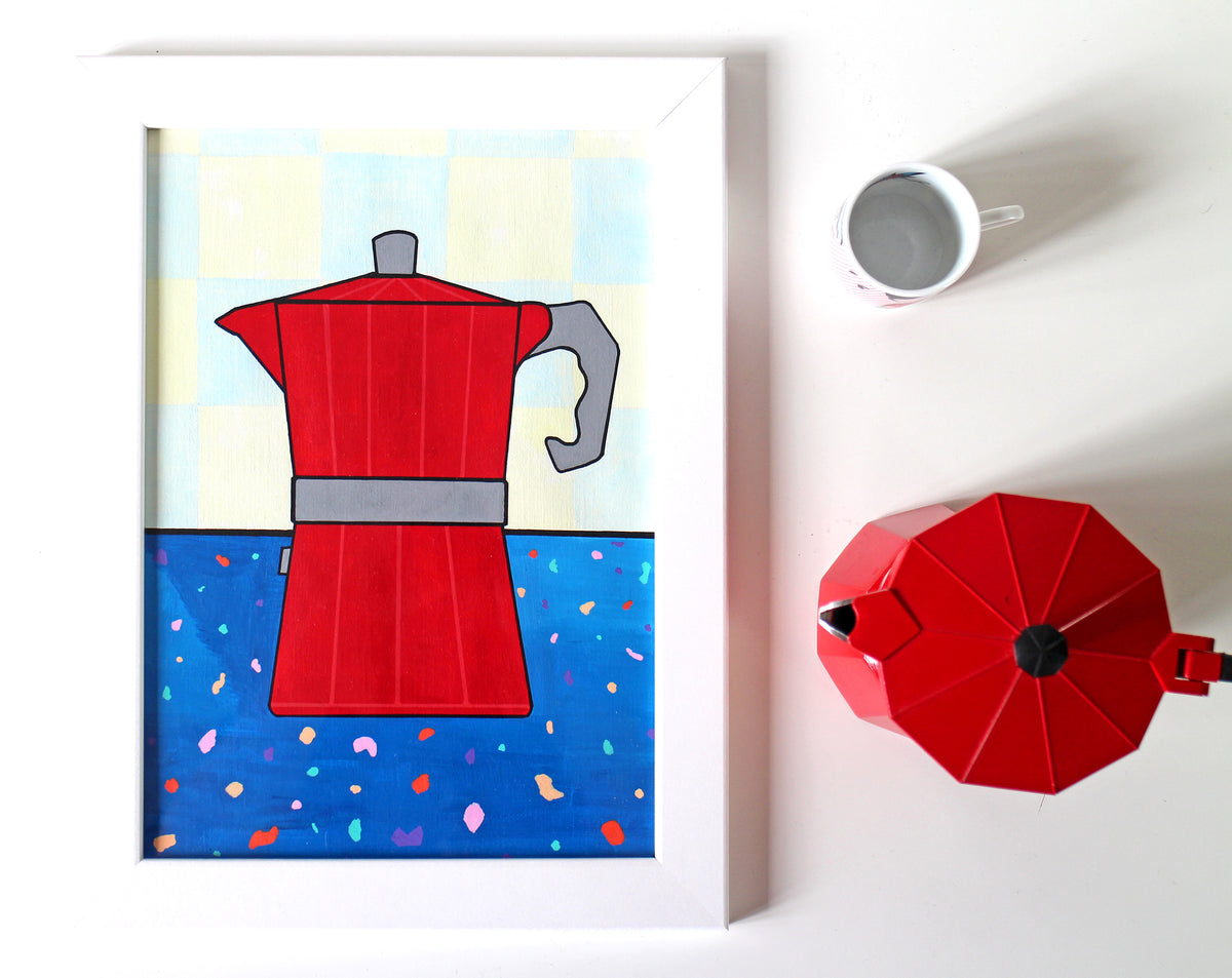 Coffee Pot In Terrazzo Kitchen Painting on A4 Paper