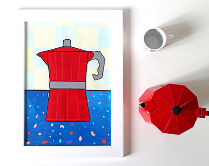 Coffee Pot In Terrazzo Kitchen Painting on A4 Paper
