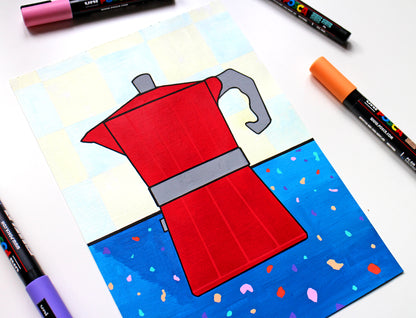 Coffee Pot In Terrazzo Kitchen Painting on A4 Paper