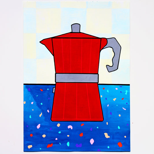 Coffee Pot In Terrazzo Kitchen Painting on A4 Paper