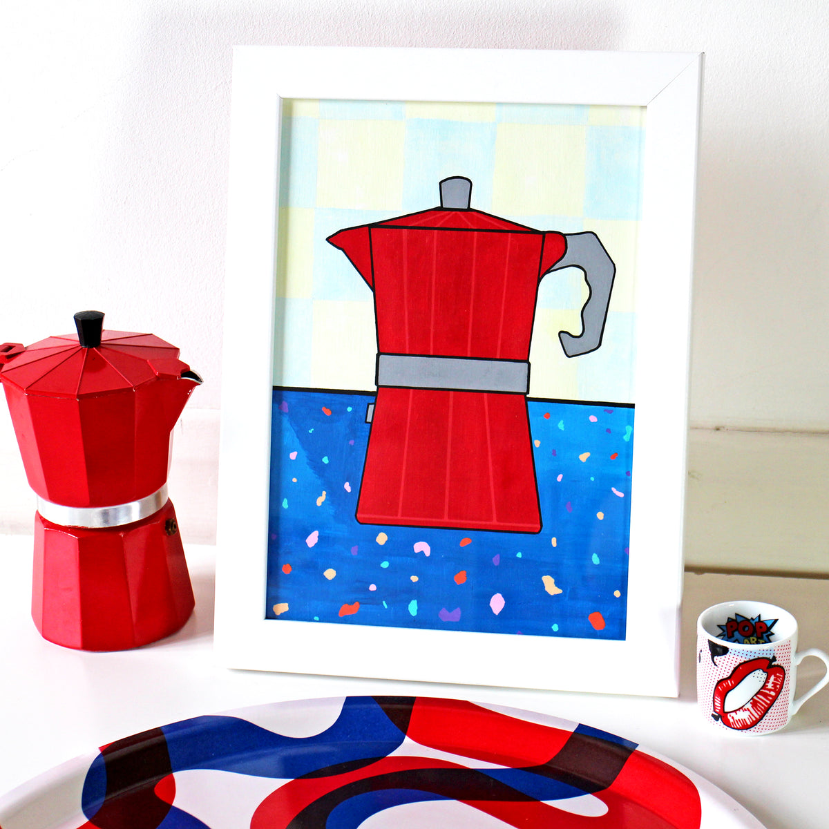 Coffee Pot In Terrazzo Kitchen Painting on A4 Paper
