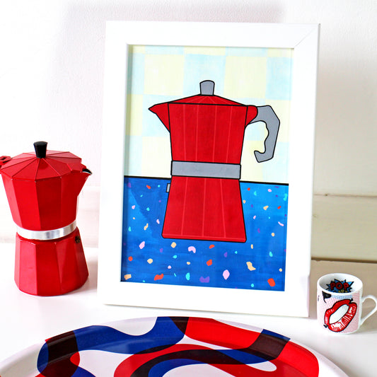 Coffee Pot In Terrazzo Kitchen Painting on A4 Paper