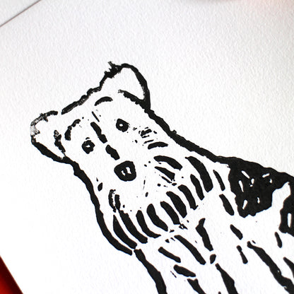 Wire Fox Terrier Dog Handmade Linocut Print