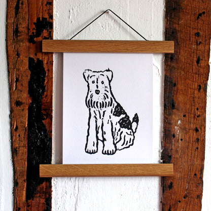Wire Fox Terrier Dog Handmade Linocut Print