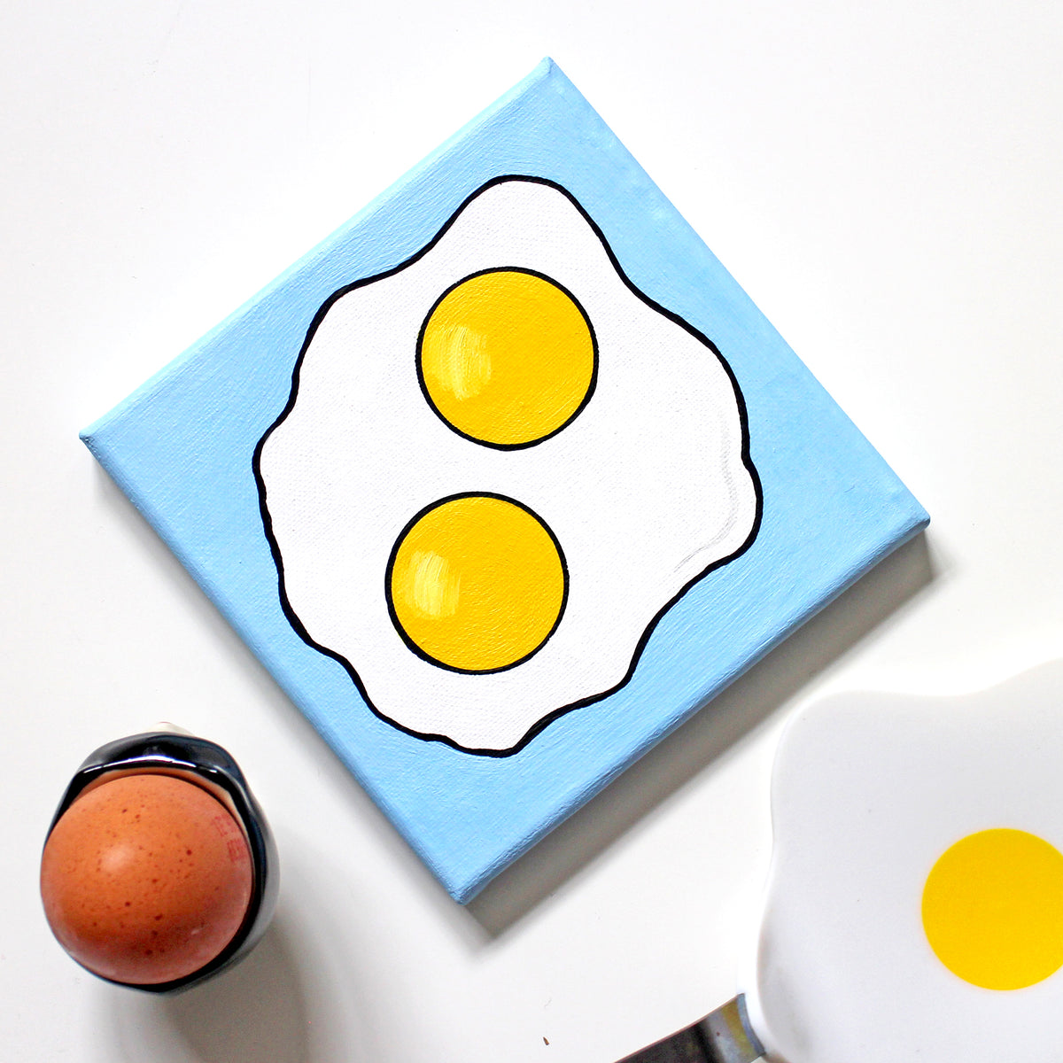 Fried Egg Double Yolk Pop Art Painting On Mini Canvas