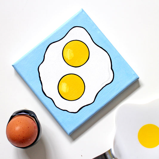 Fried Egg Double Yolk Pop Art Painting On Mini Canvas