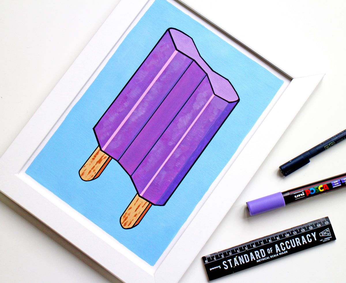 Double Popsicle Lolly Pop Art Painting On A4 Paper