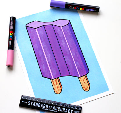 Double Popsicle Lolly Pop Art Painting On A4 Paper