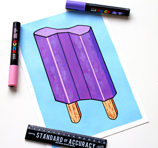 Double Popsicle Lolly Pop Art Painting On A4 Paper