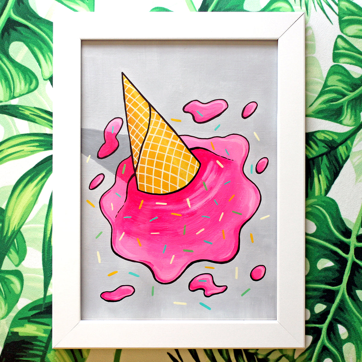 Dropped Ice Cream Pop Art Painting on Paper