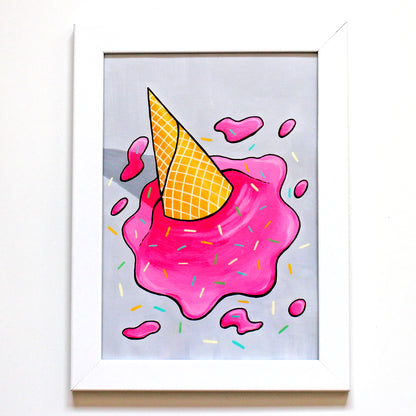 Dropped Ice Cream Pop Art Painting on Paper