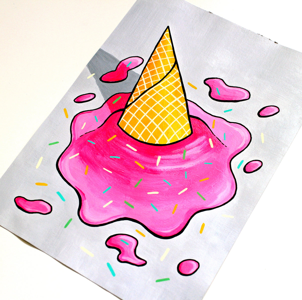 Dropped Ice Cream Pop Art Painting on Paper