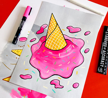 Dropped Ice Cream Pop Art Painting on Paper
