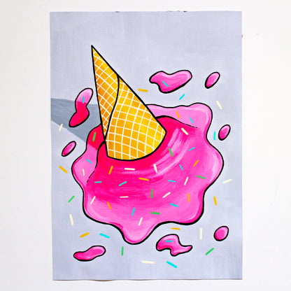 Dropped Ice Cream Pop Art Painting on Paper