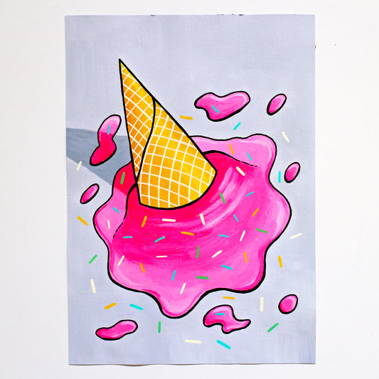 Dropped Ice Cream Pop Art Painting on Paper