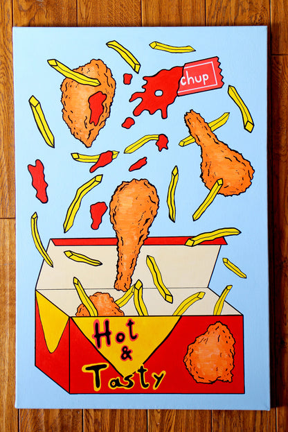 Chicken and Chips Pop Art Painting On Canvas
