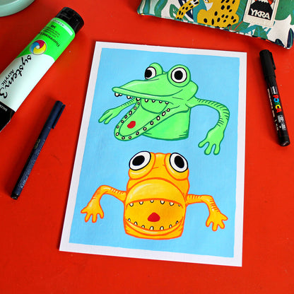 Finger Puppet Monsters Painting on A4 Paper