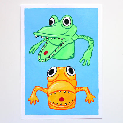 Finger Puppet Monsters Painting on A4 Paper