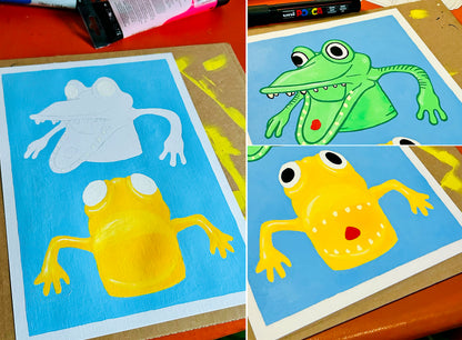 Finger Puppet Monsters Painting on A4 Paper