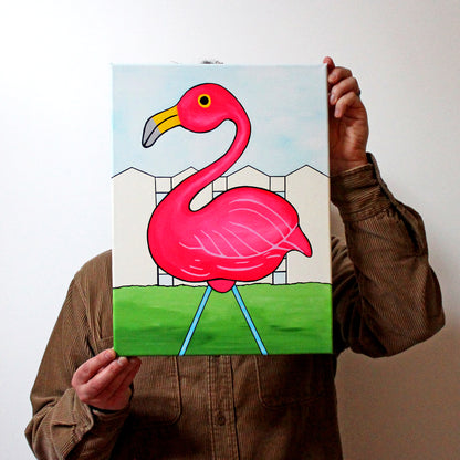 Pink Flamingo Pop Art Painting on Canvas