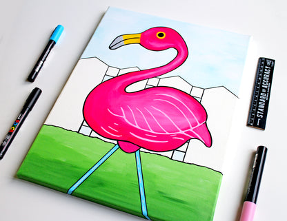 Pink Flamingo Pop Art Painting on Canvas