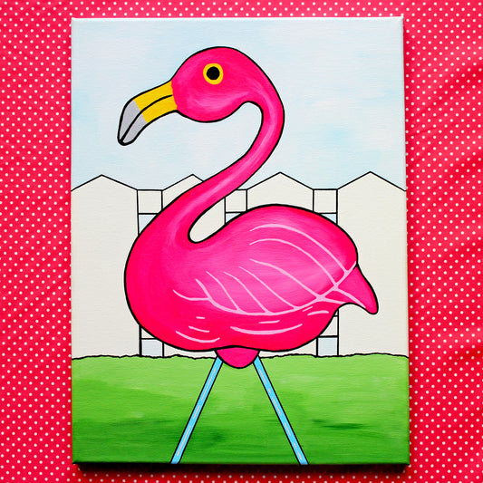 Pink Flamingo Pop Art Painting on Canvas