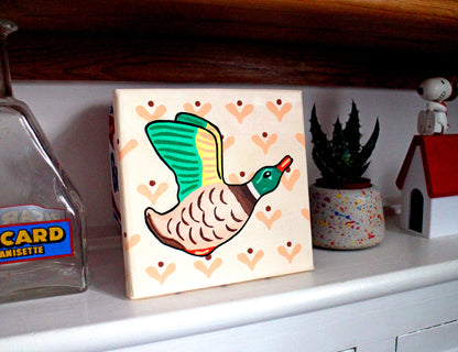 Flying Duck With Pattern Wallpaper On Miniature Canvas