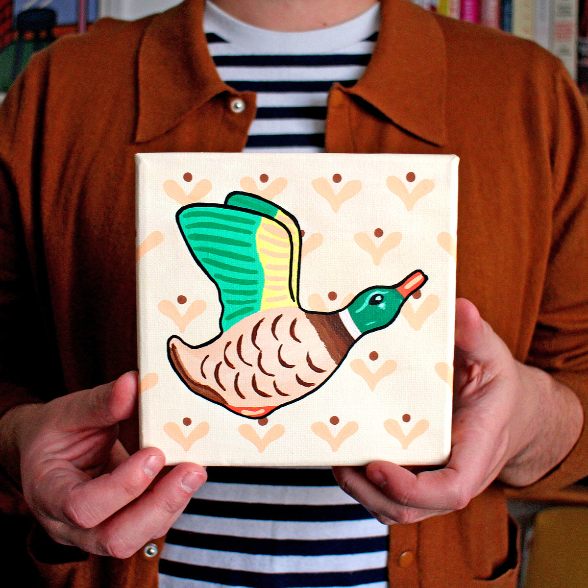 Flying Duck With Pattern Wallpaper On Miniature Canvas
