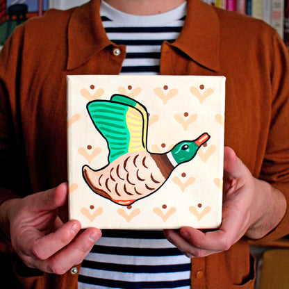 Flying Duck With Pattern Wallpaper On Miniature Canvas