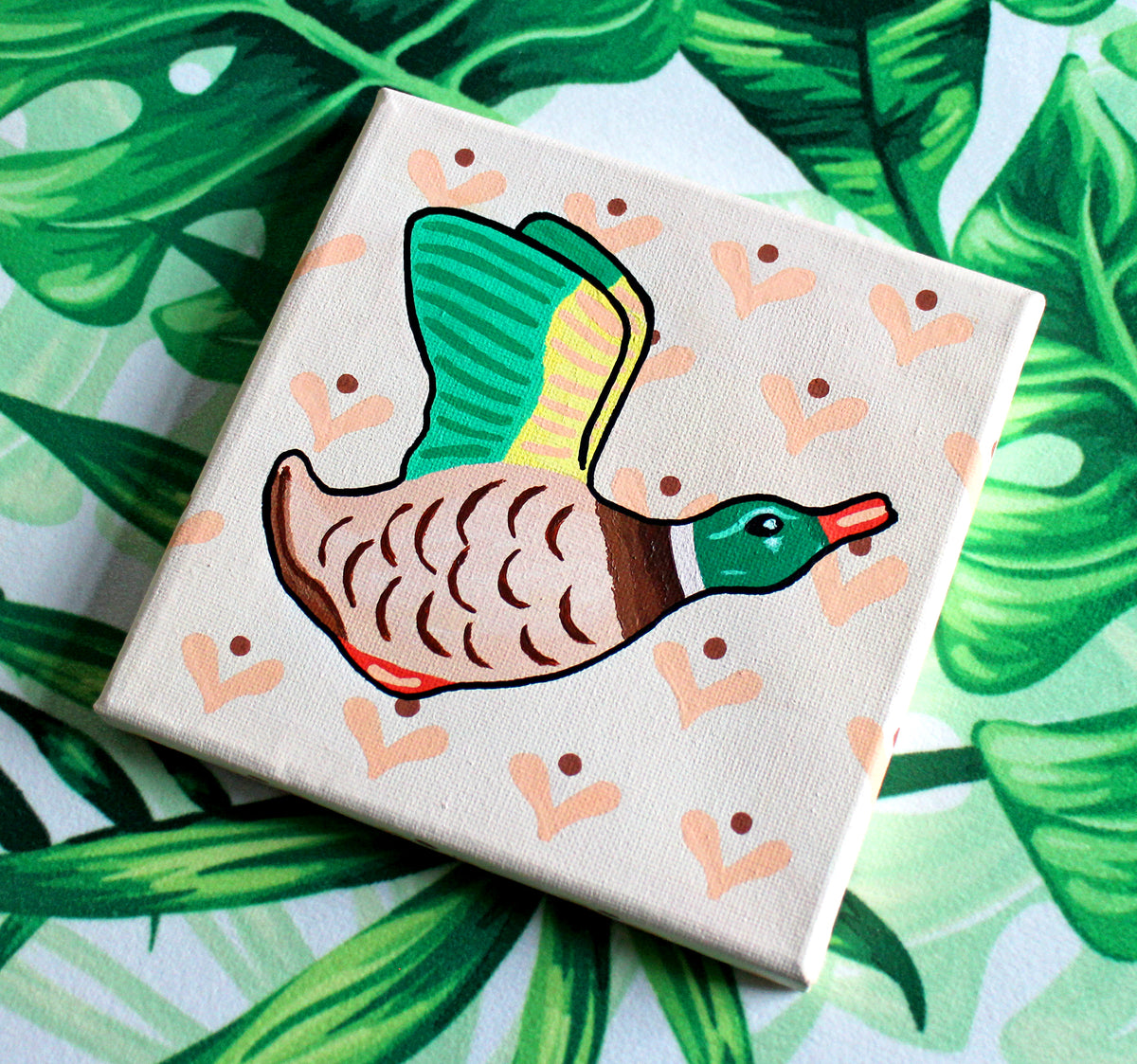 Flying Duck With Pattern Wallpaper On Miniature Canvas