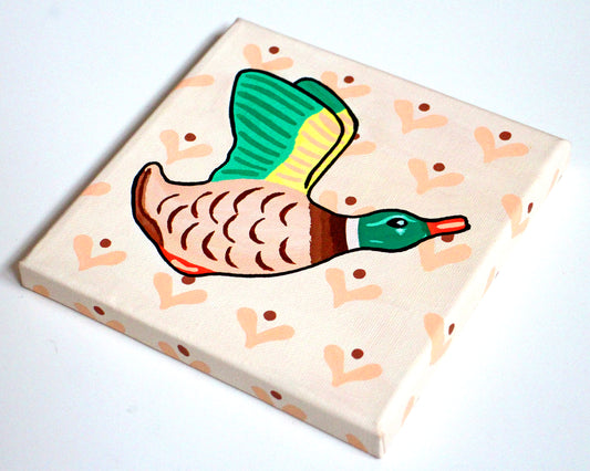 Flying Duck With Pattern Wallpaper On Miniature Canvas