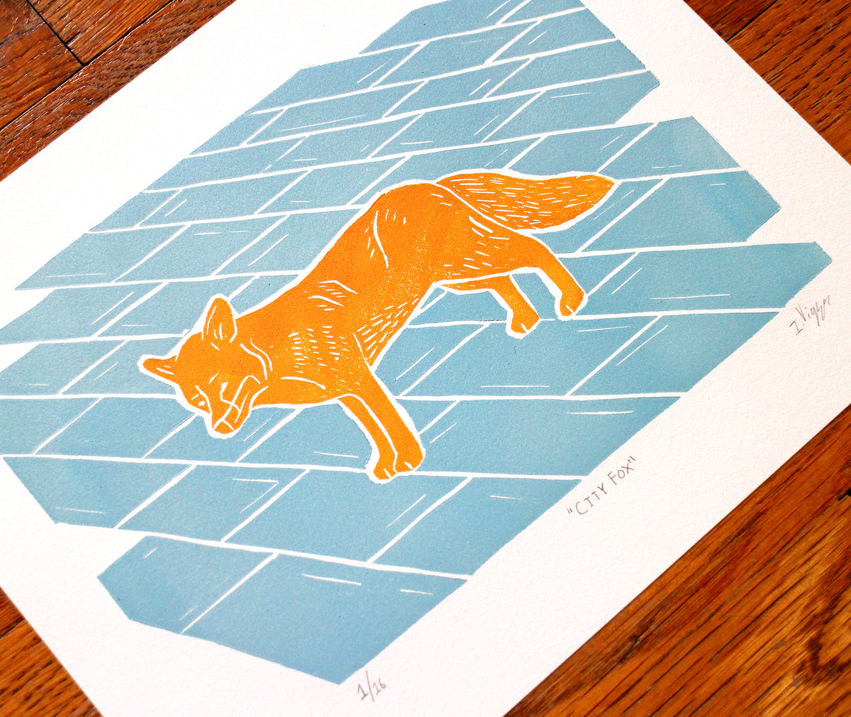 City Fox Linocut Print, Limited Edition of 16