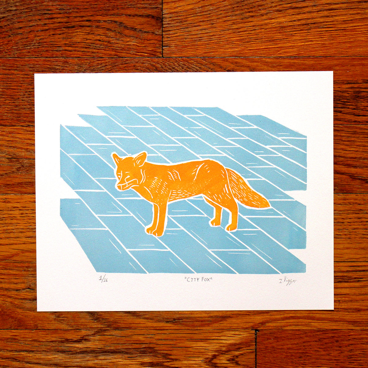 City Fox Linocut Print, Limited Edition of 16