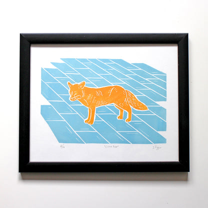 City Fox Linocut Print, Limited Edition of 16