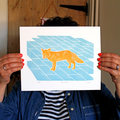 City Fox Linocut Print, Limited Edition of 16